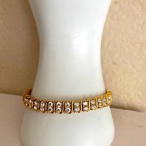Vintage 70s Gold Plated & Rhinestoned Tennis Bracelet